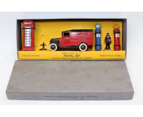 Dinky Toys Pre-war 12 "Postal" Set to include "Royal Mail" Delivery Van - red, black including smooth hubs with white tyres, 