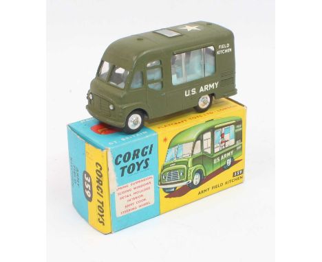 A Corgi Toys No 359 Army field kitchen in "US Army" livery in matt military green finish and spun hubs in mint condition, com