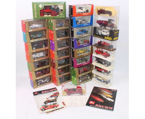 A large group of 23 boxed Brumm cars and 9 boxed Solido vintage style cars, all boxed and complete