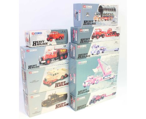 A large group of 9 Corgi Classic Heavy Haulage, Road Transport Commercial Vehicle in Aprox.1:50th scale as follows: 31010 Sca