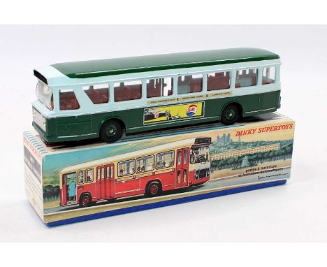 French Dinky Toys No. 889 Autobus Parisienne comprising of off-white and green body with brown interior and dark green hubs, 