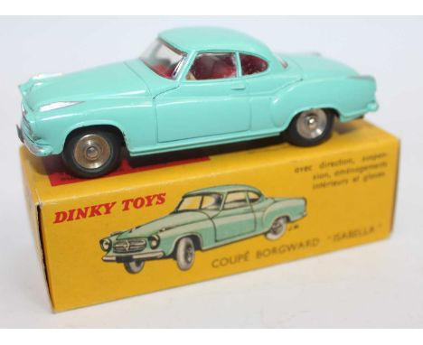 French Dinky Toys No.549 Borgward Isabella Coupe, in turquoise body with red interior and spun hubs comes with the original a