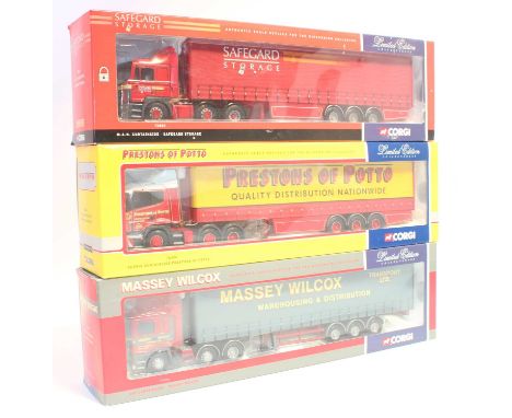 A group of 3 Corgi Road Transport Haulage Commercial Vehicles in 1:50th scale as follows: 75206 E.R.F Curtainside in "Massey 