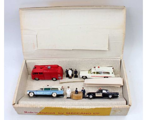 Dinky Toys No.298 emergency services gift set, containing a No.258 Ford Fairlane police car, No.263 Superior Criterion ambula