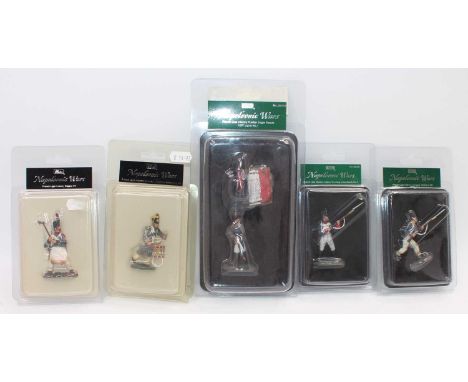 A Britains French Infantry white metal figure group to include ref nos. 17996 Light Infantry drummer, 36003 Light Infantry vo