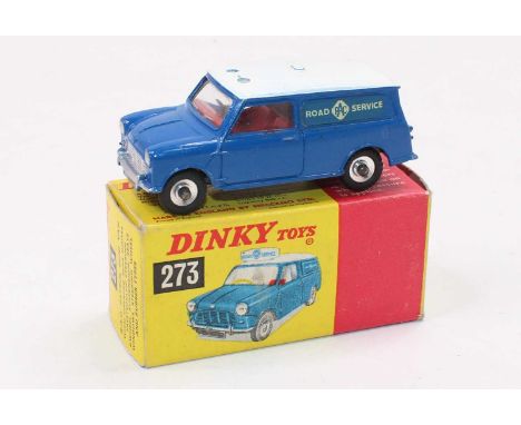 Dinky Toys No. 273 RAC Patrol Mini van comprising blue body with white roof and red interior, with spun hubs, in the original