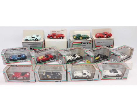 13 various boxed Model Box of Italy 1/43 scale Highspeed Racing and Classic Car diecasts, mixed examples to include an AC She