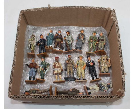 Two trays containing a quantity of various Delprado white metal WWII mixed military figures, to include Russian Army, Polish 