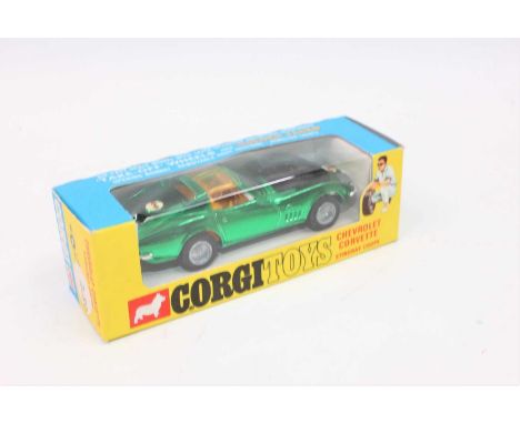 Corgi Toys 300, Chevrolet Corvette Stingray coupe in metallic green with "Take off wheels" in mint condition complete with Co