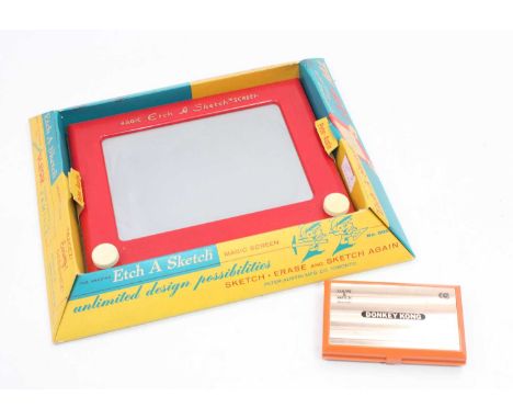 Two items as follows: An unboxed Donkey Kong handheld game and watch by Nintendo (untested) and a boxed Etch A Sketch approx 