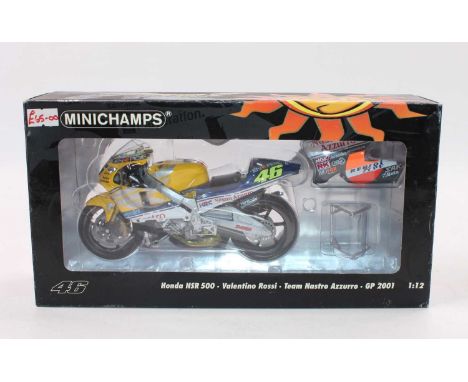 A Minichamps model No. 122016146 1/12 scale model of a Valentino Rossi Honda NSR500 motorcycle housed in the original Valenti