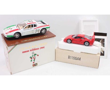 A group of 2 modern issue Mint boxed models as follows: Franklin mint 1:24th scale 1989 Ferrari F40 and a Burago 1:18th scale