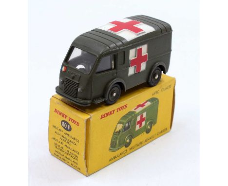 French Dinky No.80F Renault Military Ambulance, green body, white with red cross casting to side roof and rear door, concave 