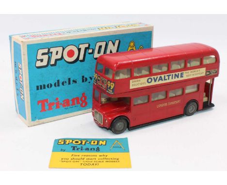 A Spot On Models No.145 London Transport Routemaster bus comprising of red body with black base plate and Ovaltine livery, ho