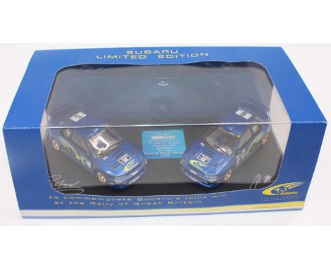 A Subaru limited edition 1/43 scale gift set containing two first and second-place finishes for Subaru at The Rally of Great 