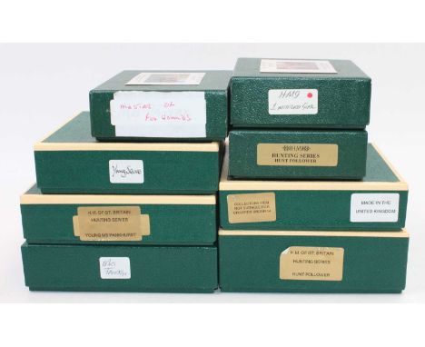 An HM Models of Great Britain/The Guild of Master Craftsmen white metal hunting series boxed figure group, eight various foam