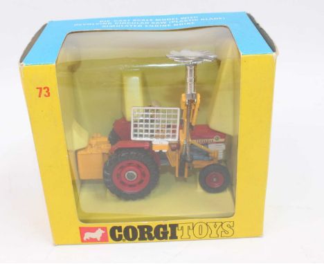 A Corgi Toys No. 73 Massey Ferguson 165 tractor with saw attachment, models has a small few chips and comes with an original 