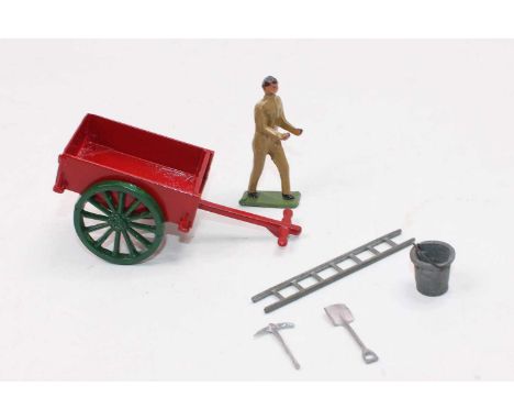 A Crescent Toys builders' and decorators cart set comprising of cart, ladder, bucket, tools with decorator figure, loose exam