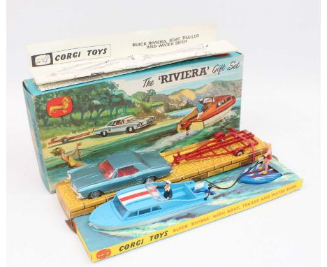 A Corgi Toys Gift set No. 31 "Riviera set" comprising of Buick in met steel blue fitted with wire wheels plus a Dolphin 20 ca