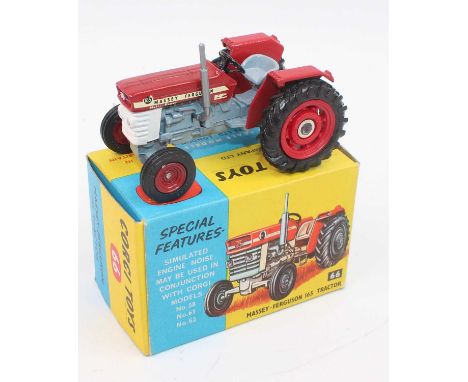 A Corgi Toys No. 66 Massey Ferguson 165 tractor comprising of red and grey body with red hubs, housed in the original blue &a
