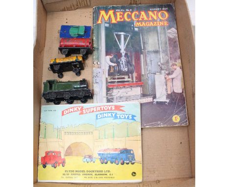 Dinky Toys Pre-War Locomotive and Rolling Stock group, comprising 0-6-0 Dinky Locomotive and 3 items of rolling stock (A/F) t
