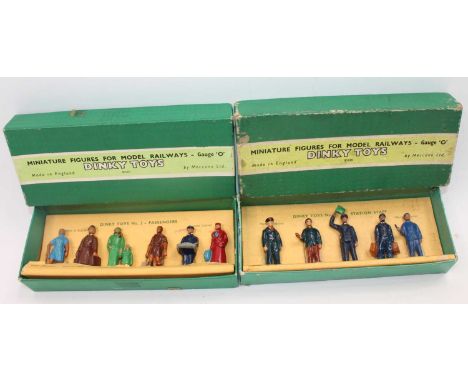 A Dinky Toys boxed station staff and passengers group to include No. 3 passengers, and No. 1 station staff both housed in the