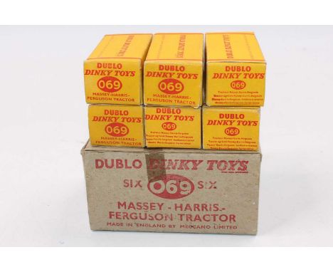 Dinky Toys Trade Box of Six No.069 Massey-Harris Ferguson Tractor, complete example comprising of all 6 models, housed in the