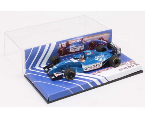 A Minichamps and later converted 1/43 scale model of a Ligier Renault 1994 JS39B Australian Grand Prix Racing Car finished in