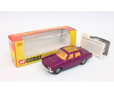 Corgi Toys 281, Rover 2000TC in purple with whizzwheels, mint condition complete with Corgi club leaflet, comes in a crisp or