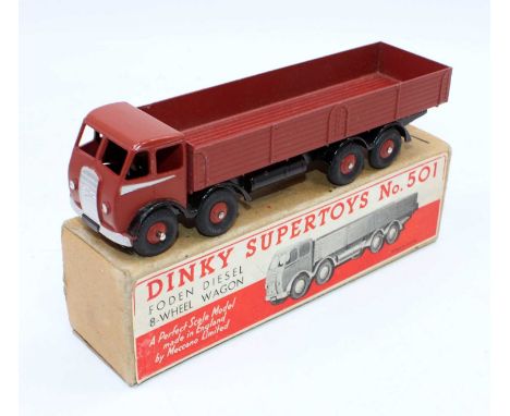 Dinky Toys No. 501 Foden diesel 8-wheel wagon comprising of first type cab finished in brown and black, with brown hubs and s