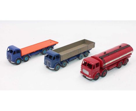 A small group of 3 play-worn/repainted original Dinky Supertoy commercial trucks as follows: Foden x2 and a Leyland octopus "