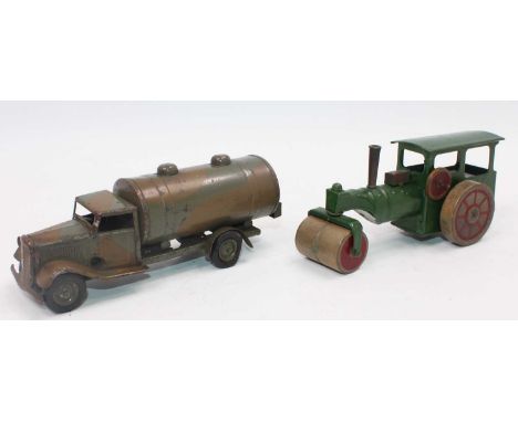 Triang Minic Tinplate and Clockwork Group, 2 examples to include Military Tanker and Road Roller