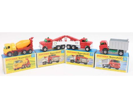 A group of 4 old shop stock Matchbox superfast error models in boxes as follows: 2x No71 Ford Wreck truck one near mint with 