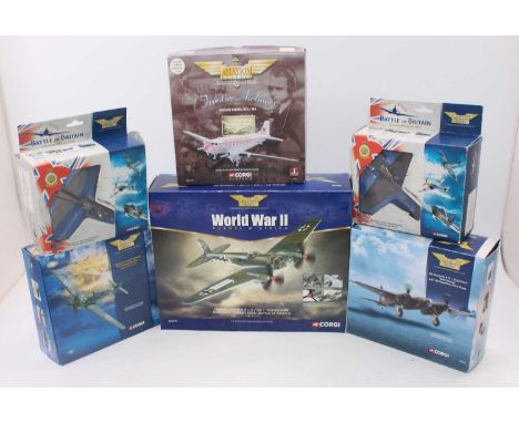 A group of 6 boxed Corgi Aviation Archive model planes as follows: AA33701 Heinkel He 111 "Hindenburg", AA32101 Bf109, AA3280