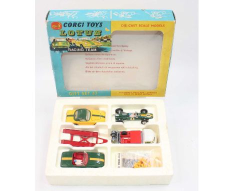 A Corgi Toys gift set 37, Lotus Racing Team gift set in the original polystyrene packed box with original retailer display ca