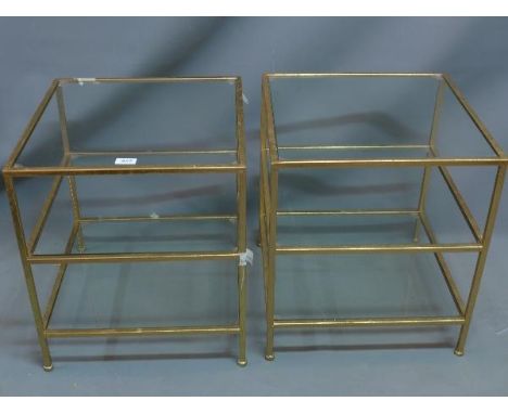 A pair of Contemporary gilt metal lamp tables, with glass top 