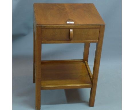 An Art Deco walnut two tier lamp table, with single drawer, H. 61 W. 39 D. 32cm 