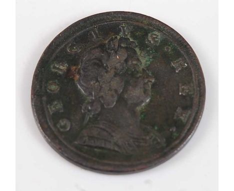 Great Britain, 1721 copper half penny, George I laureate bust right, rev; seated Britannia with trident above date, together 