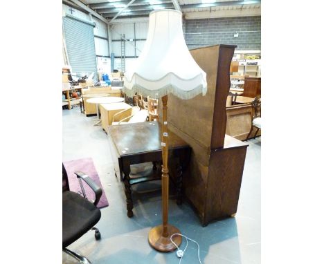 Pale beech wood standard lamp with shade