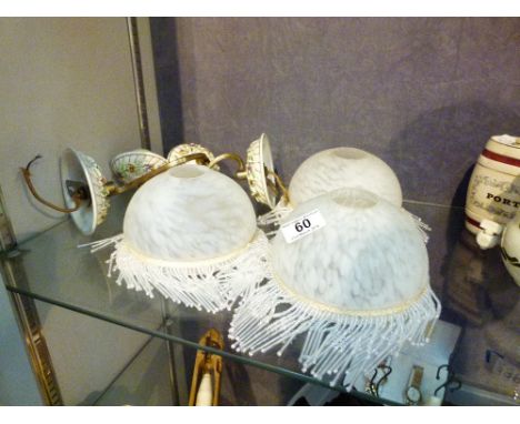 Pair of wall lights with ceramic edging and three glass light shades