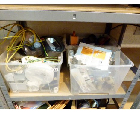 Three assorted boxes of tools, bike spares and electrical equipment 
