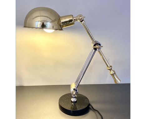 DESK LAMP, 45cm high, adjustable, polished metal with gilt detail. 
