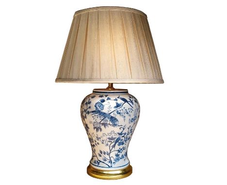 TABLE LAMP, 67cm H, Chinese Export style blue and white ceramic, pleated shade. 