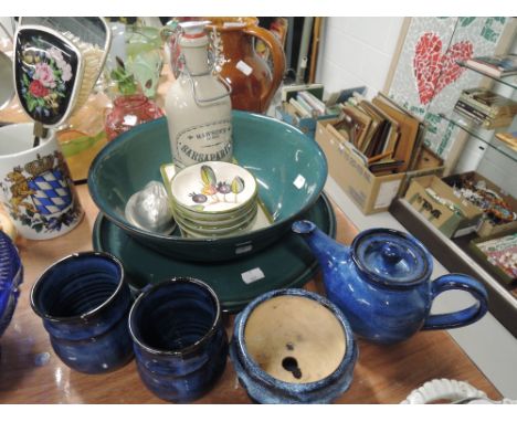 A selection of modern ceramics including blue glaze teapot
