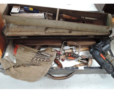 A selection of vintage tools, toolbox etc