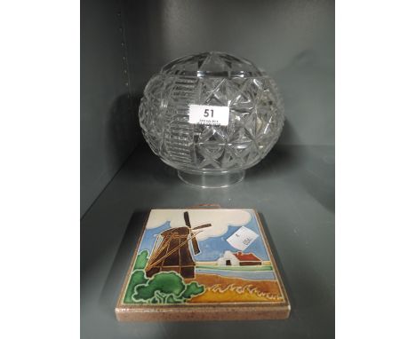 A vintage heavy cut leaded glass light shade