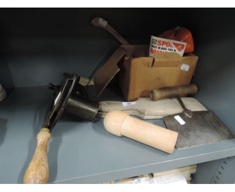 A selection of vintage kitchen items and wares including magic marmalade cutter