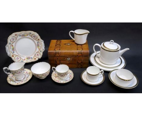 A Royal Worcester Alexandra 23 piece breakfast service, a Crown Staffordshire 18 piece tea service, a Victorian walnut parque