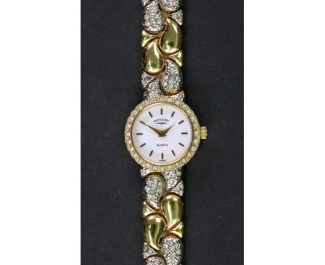 Rotary; a lady's gilt metal and paste set quartz wristwatch, the white dial signed 'Rotary', the back of the case detailed 52