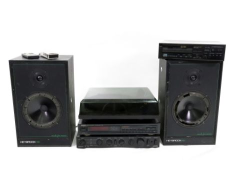 A Denon revolver turntable, TU-660L stereo turner, audio lab 8000A amplifier, Marantz CD273 compact disc player and a pair of